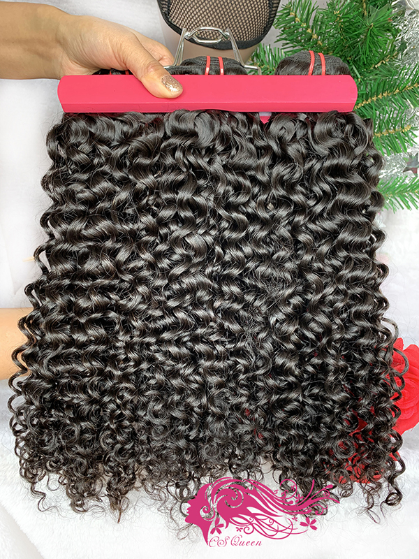 Csqueen 9A Jerry Curly 2 Bundles with 13 * 4 Transparent lace Frontal virgin hair - Click Image to Close